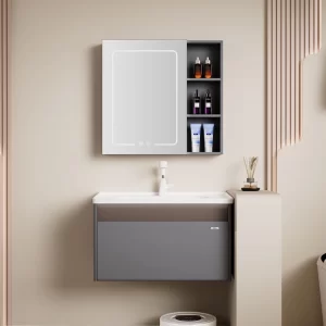 Оптовая Ванная комната зеркало Vanity, темно-серый шкаф из нержавеющей стали оптом (1)