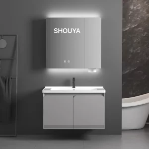 Пользовательские ванные комнаты с раковиной оптом темно-серый фанера шкафы ванная комната (1)