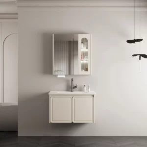 خزانة الحمام مع حوض غسيل الحمام بالجملة، خزانة مرايا الحمام الكاكي المخصصة