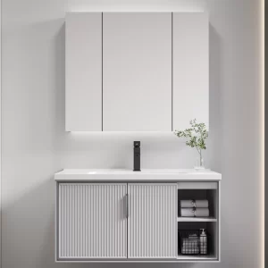 Оптовая ванная комната ПВХ серый, фабрика прямой шкаф ванной комнаты с зеркалами (1)