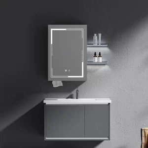 Оптовые Ванны Ванная комната, Алюминиевый шкаф для ванной комнаты с керамической раковиной на заказ (1)