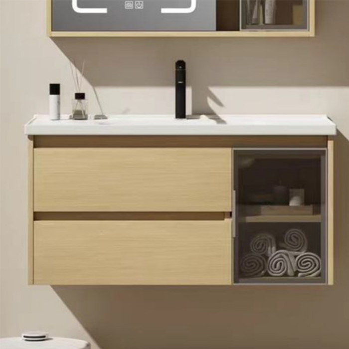 Custom burlywood bathroom cabinet