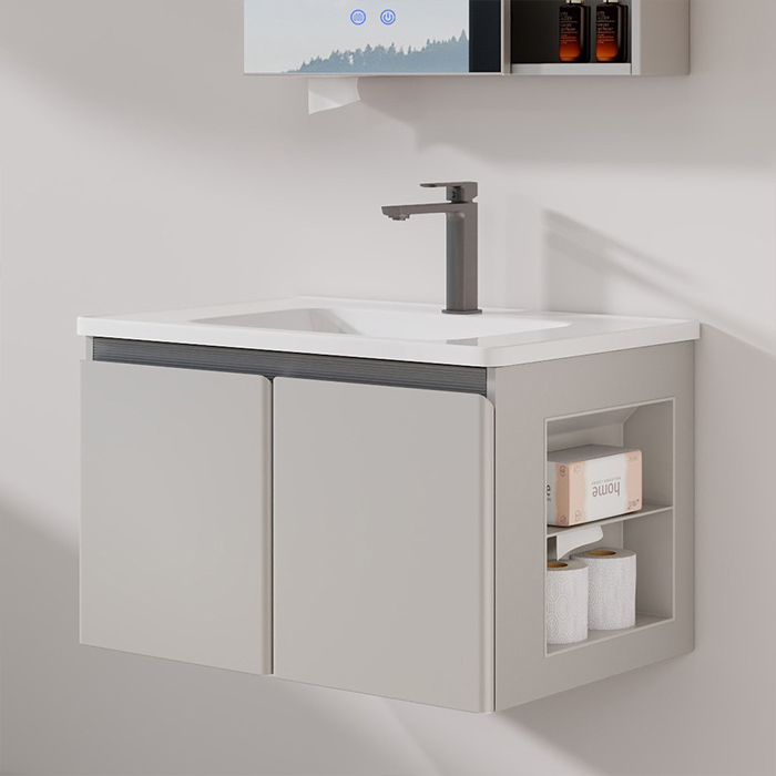 Custom grey bathroom cabinet