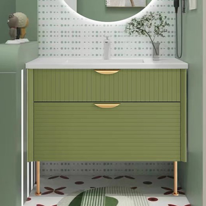 Customized green bathroom cabinet