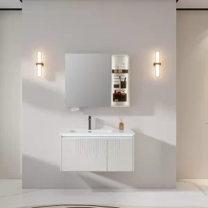 высокое качество ванной комнаты шкаф с белой раковиной