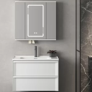 卸売フォーカス80CMホワイトPVCバスルームキャビネット洗面台