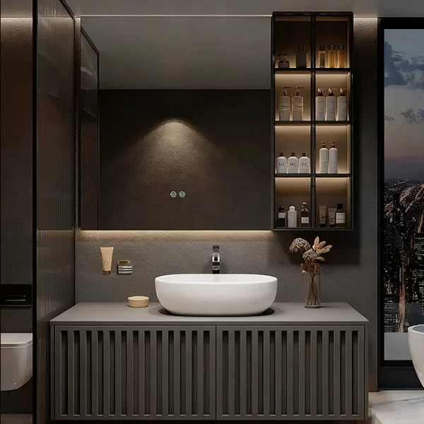 oem design von großformatigen grauen badezimmerschrank vanity,