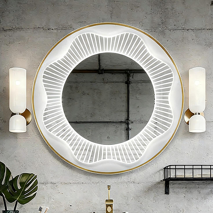 Custom Mirrors for Bathroom, Luxurious Floral LED Smart Mirror with Gold Aluminum in Bulk - Imagen 3