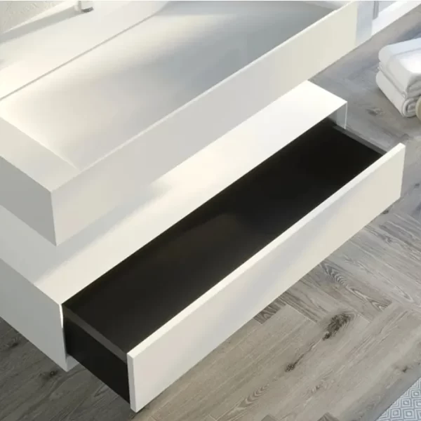 Custom Wall Bathroom Cabinets, White Double Layers Modern Bathroom Vanity Supplier