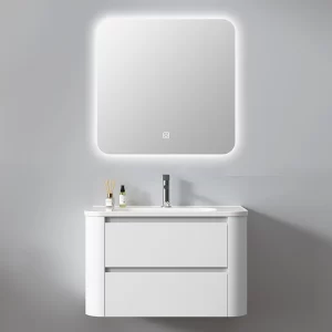 Wholesale pvc bathroom cabinet with LED mirror for hotel bathroom