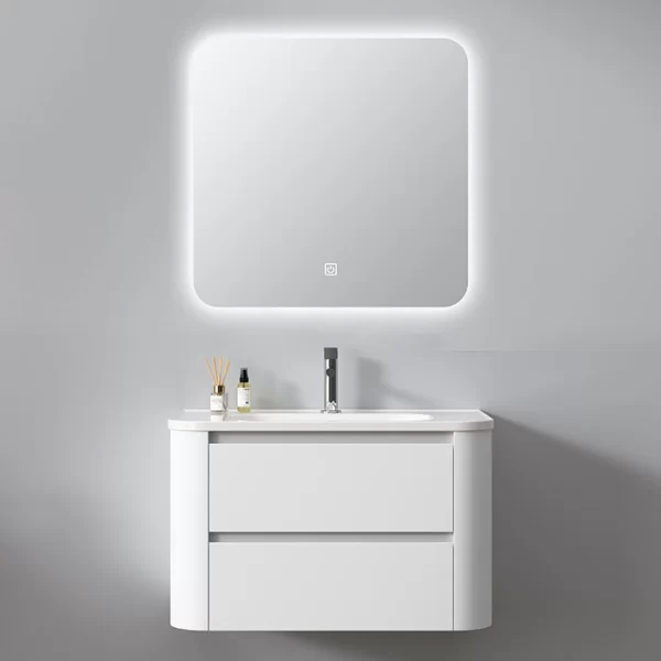 Wholesale pvc bathroom cabinet with LED mirror for hotel bathroom