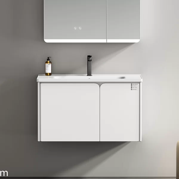 Custom White Bathroom Vanity, Stainless Steel Bathroom Cabinet with LED Mirror in Bulk