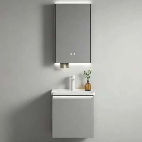 Bulk purchase space-saving floating gray bathroom vanity with simple wall mirror