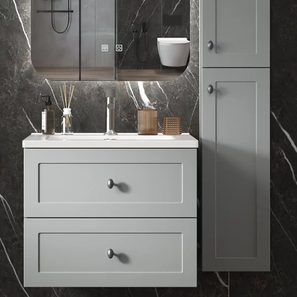 Custom Bathroom Vanity PVC 24-Inch, Wall-Mounted Bathroom Cabinet with Side Cabinet & Anti-Fog Mirror in Bulk