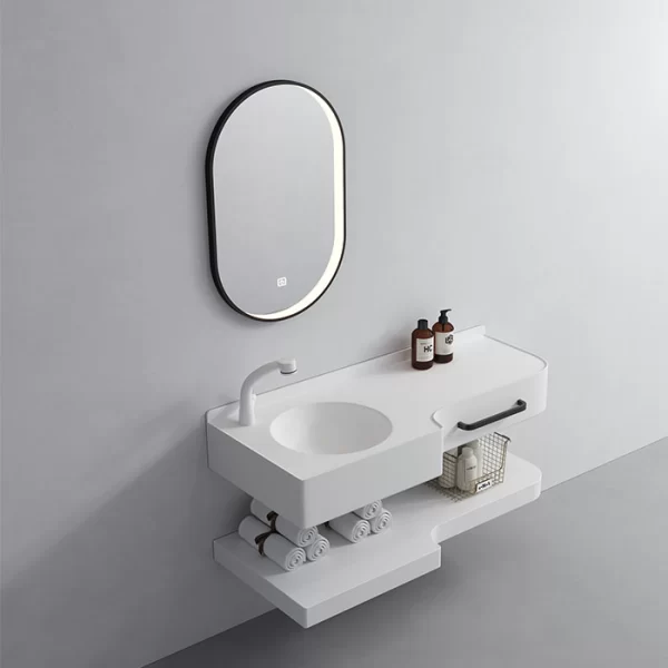 Factory direct sale artificial stone bathroom cabinet with resin basin & wall mounted mirror