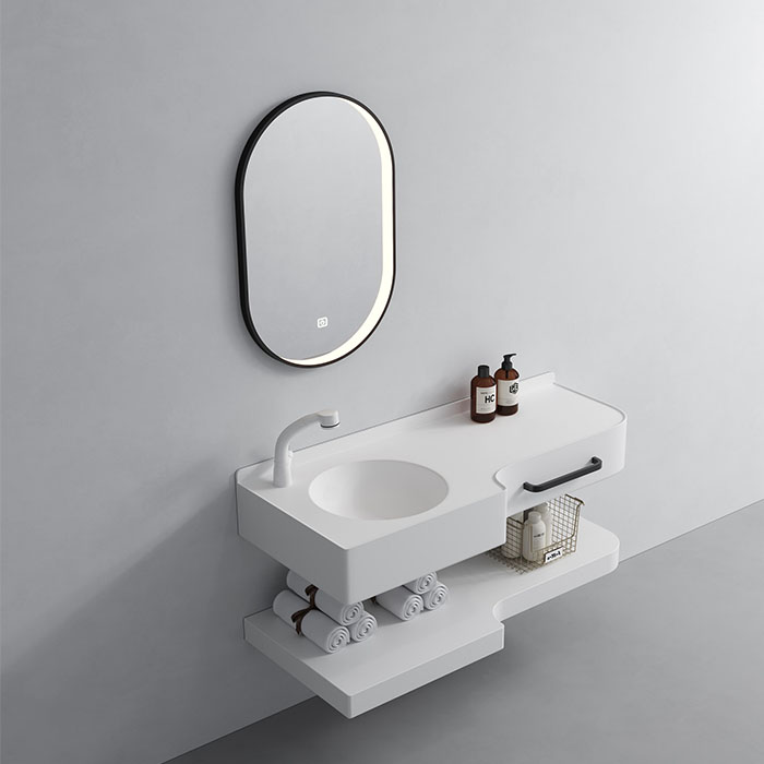 Factory direct sale artificial stone bathroom cabinet with resin basin & wall mounted mirror
