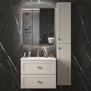 Individuell anpassbares Badezimmerschrank-Set zum Herstellerpreis mit Seitenschrank und Kosmetikspiegel