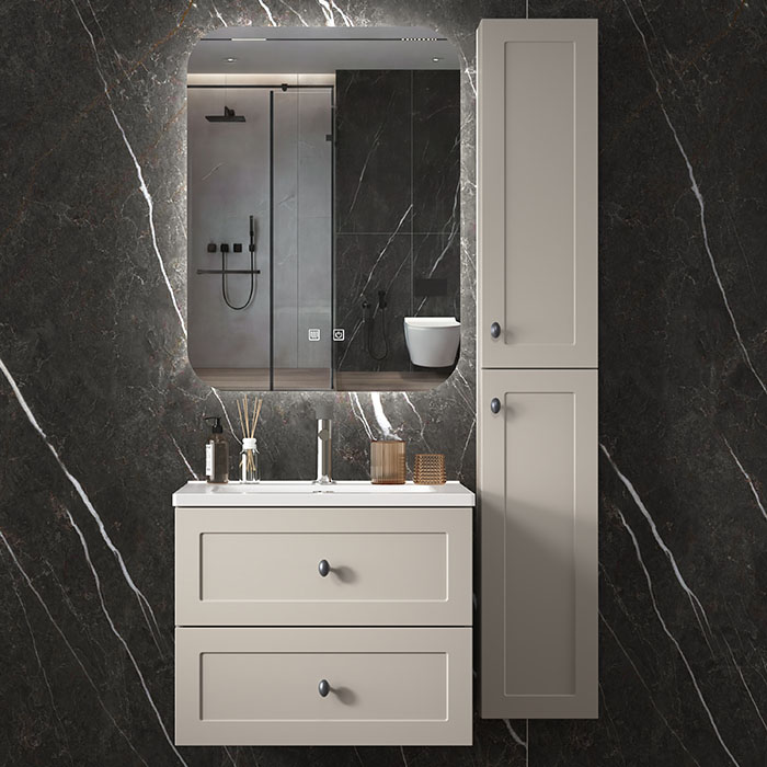 Factory price customizable bathroom cabinet set with storage side cabinet & vanity mirror