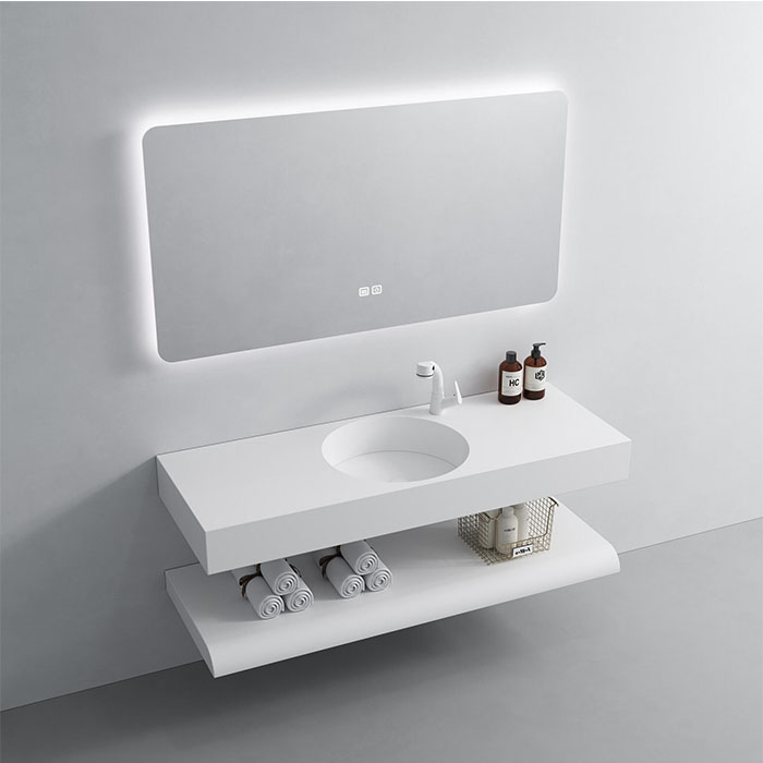 高級人工石製バスルーム用洗面台キャビネットセット(壁掛け式LEDミラー付き)