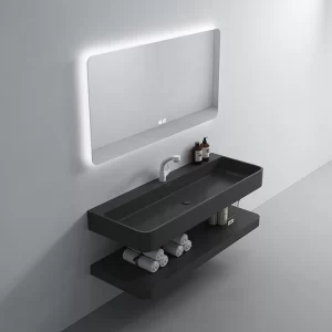 Mueble de baño suspendido con acabado mate en resina, disponible en versión OEM