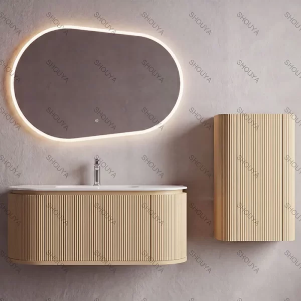 Modern Bathroom Cabinets Custom, Floating Bathroom Vanity with Side Cabinet & LED Mirror in Bulk