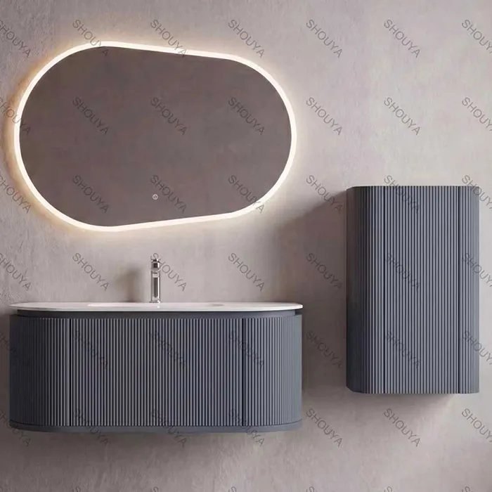 Wholesale Blue Bathroom Vanity 30-inch, Wall-Mounted Bathroom Cabinet PVC Custom