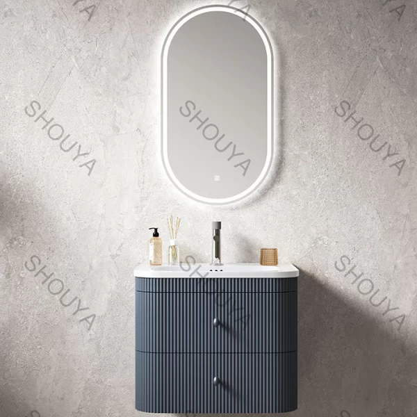 Muebles de baño a medida con espejo ovalado y diseño suspendido para proyectos al por mayor