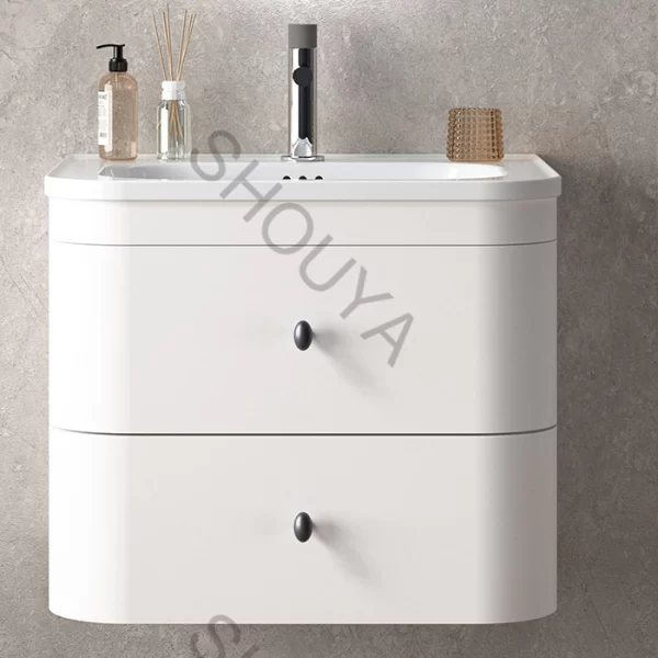 Custom White Cabinet Bathroom Vanity with Compact Wall-Mounted Storage Supplier