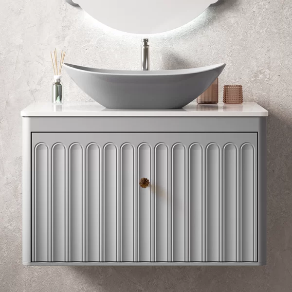 OEM gray main cabinet and stone countertop