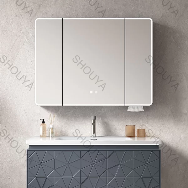 Wholesale PVC Cabinet Grey Bathroom Vanity Floating Waterproof Geometric Embossed Design