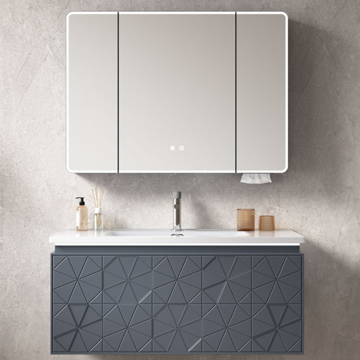 Wholesale PVC Cabinet Grey Bathroom Vanity Floating Waterproof Geometric Embossed Design