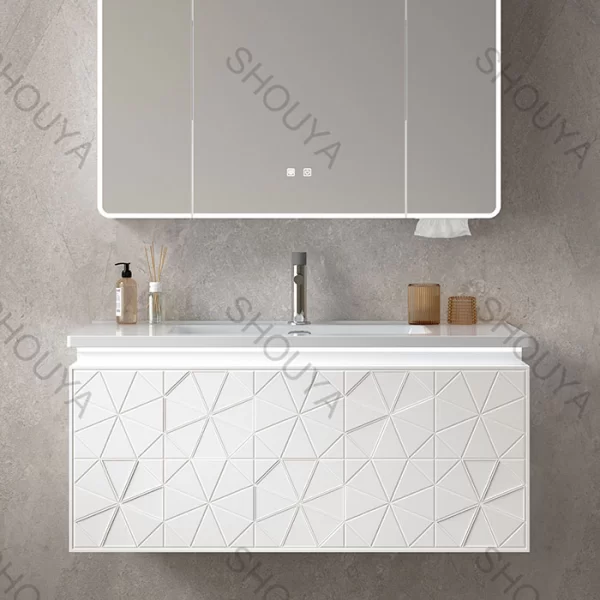Wholesale Wall-Mounted Bathroom Cabinet White PVC Vanity with Smart Tissue Storage Design