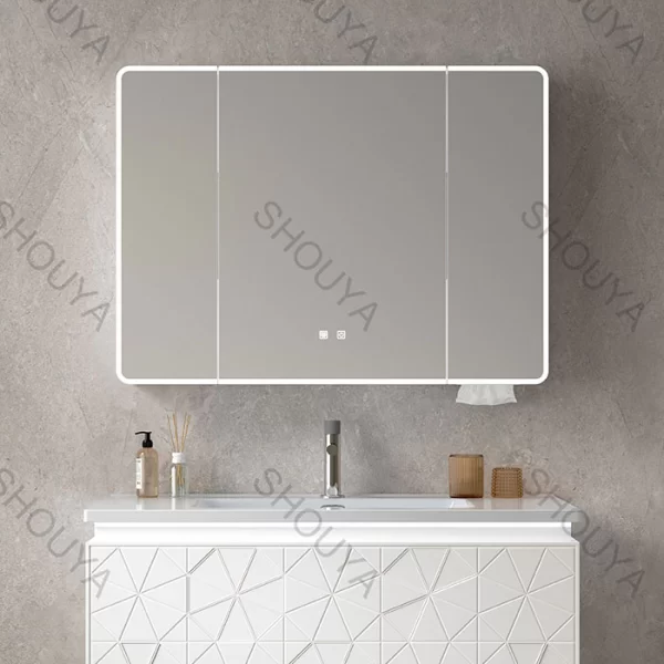 Wholesale Wall-Mounted Bathroom Cabinet White PVC Vanity with Smart Tissue Storage Design