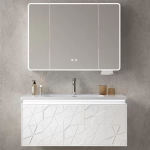 Wholesale Wall-Mounted Bathroom Cabinet White PVC Vanity with Smart Tissue Storage Design