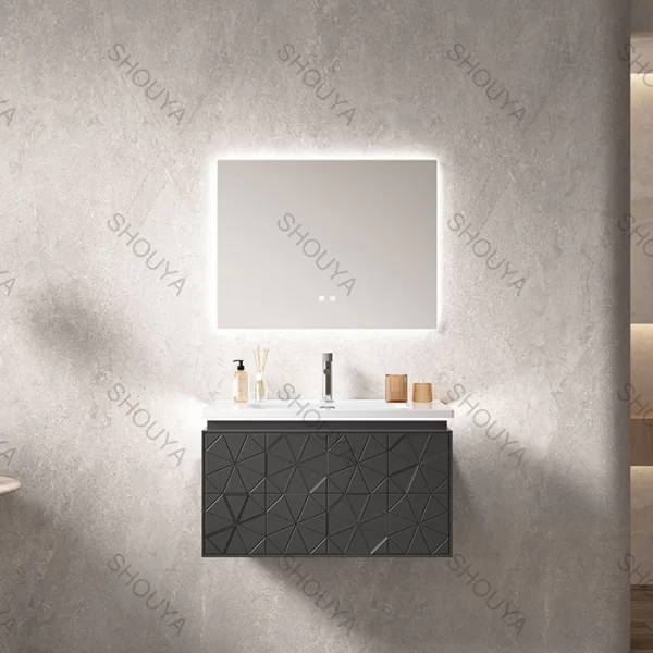 Bathroom Vanity Cabinet with Sink Gray Bathroom Vanity Floating PVC Design Wholesale SY331-80BKD