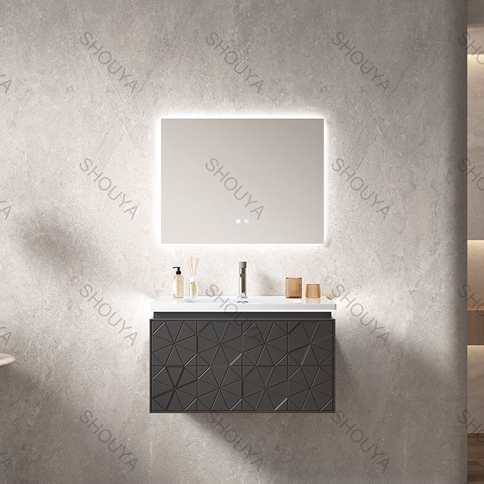 Bathroom Vanity Cabinet with Sink Gray Bathroom Vanity Floating PVC Design Wholesale SY331-80BKD