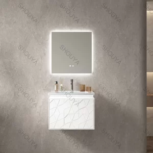 Wholesale White Bathroom Wall Cabinet, PVC Vanity with Seamless Ceramic Basin, Smart Mirror & Large Storage