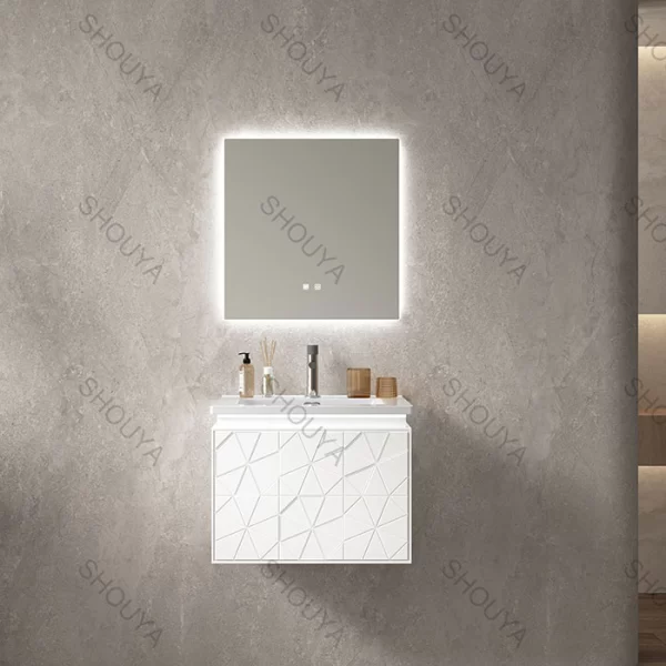 Wholesale White Bathroom Wall Cabinet, PVC Vanity with Seamless Ceramic Basin, Smart Mirror & Large Storage