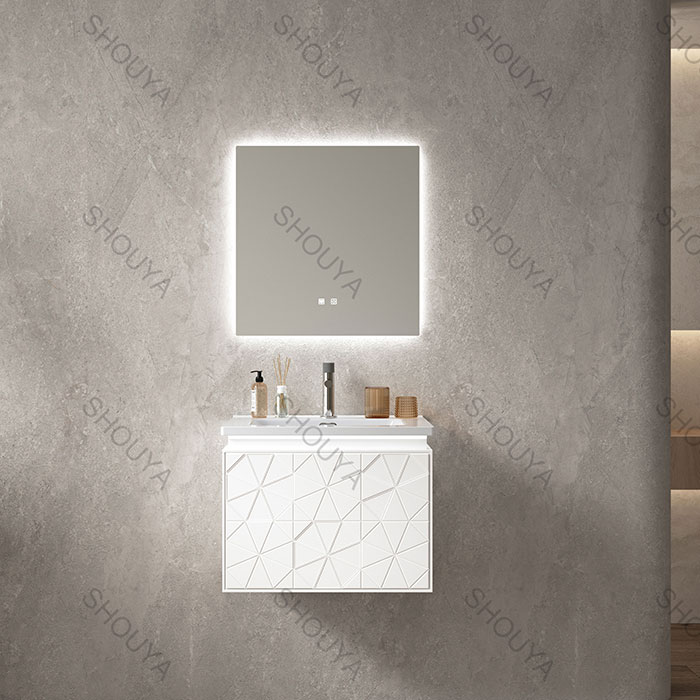 Wholesale White Bathroom Wall Cabinet, PVC Vanity with Seamless Ceramic Basin, Smart Mirror & Large Storage