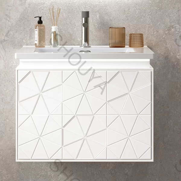 Wholesale White Bathroom Wall Cabinet, PVC Vanity with Seamless Ceramic Basin, Smart Mirror & Large Storage