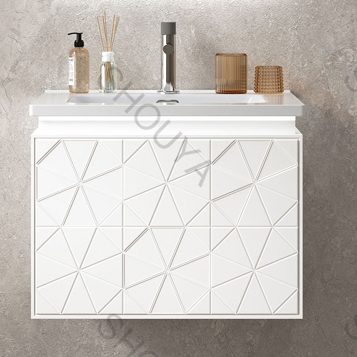 Wholesale White Bathroom Wall Cabinet, PVC Vanity with Seamless Ceramic Basin, Smart Mirror & Large Storage