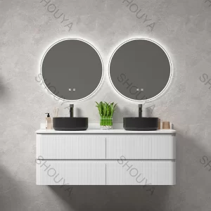 Wholesale Bathroom Vanities with Double Sinks – Modern Floating PVC Vanity with Fluted Fronts and Soft-Close Drawers